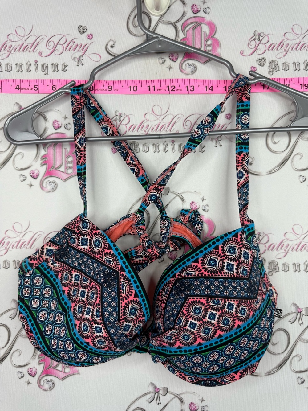 La Vie En Rose bikini top Pink & Teal Patterned Push-Up Bikini Top